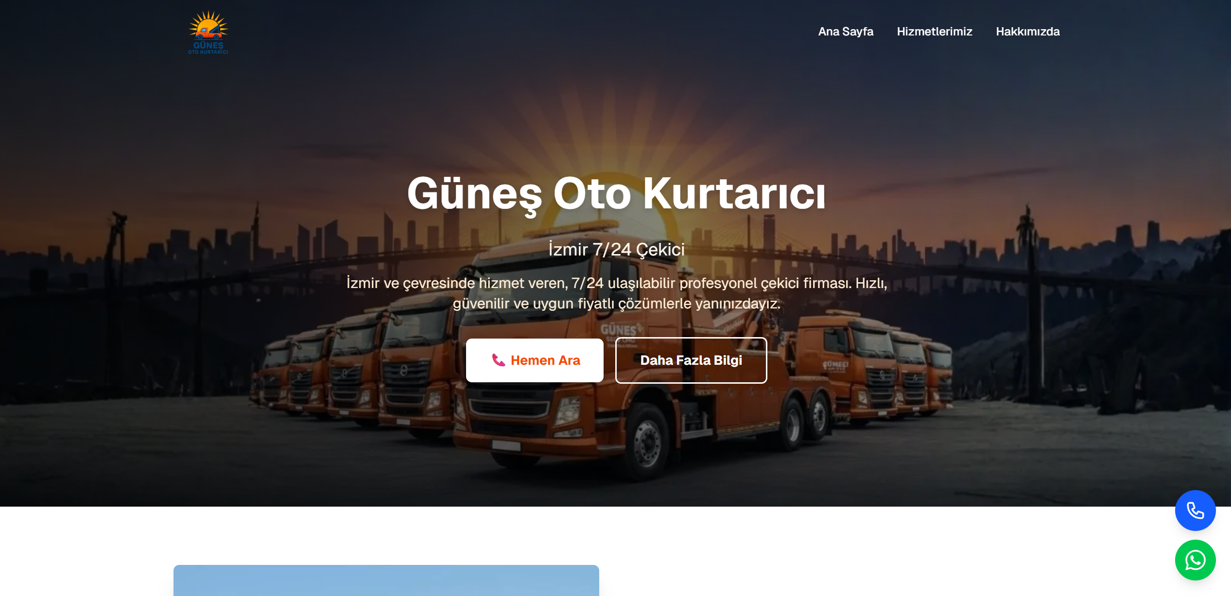 Güneş Oto Kurtarıcı web projesi